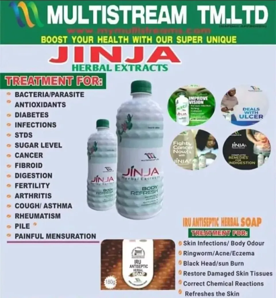 Jinja Herbal Mixture and IRU Antiseptic Soap original packaging for wellness and resale