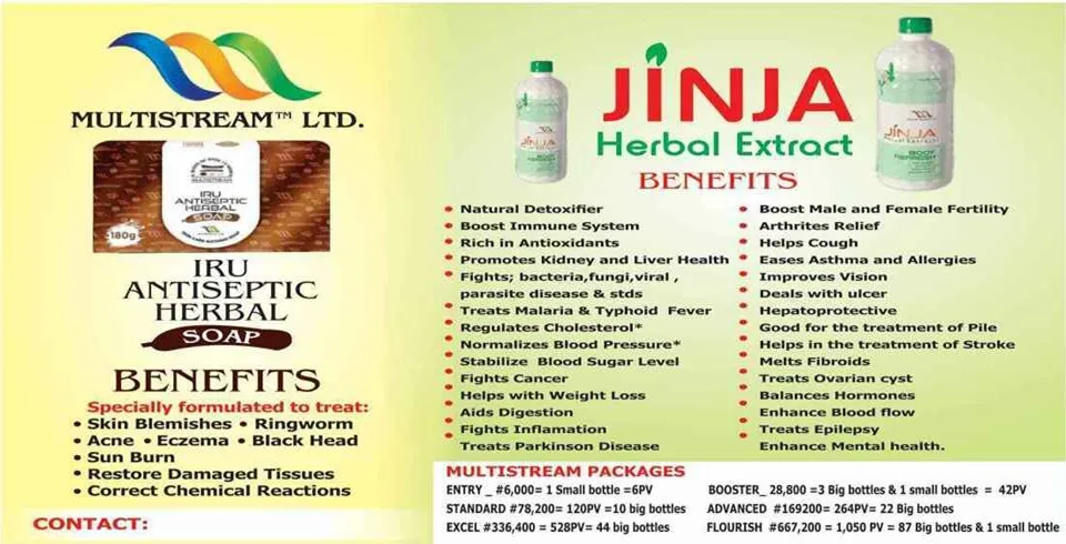 Jinja Herbal Mixture and IRU Antiseptic Soap original packaging for wellness and resale